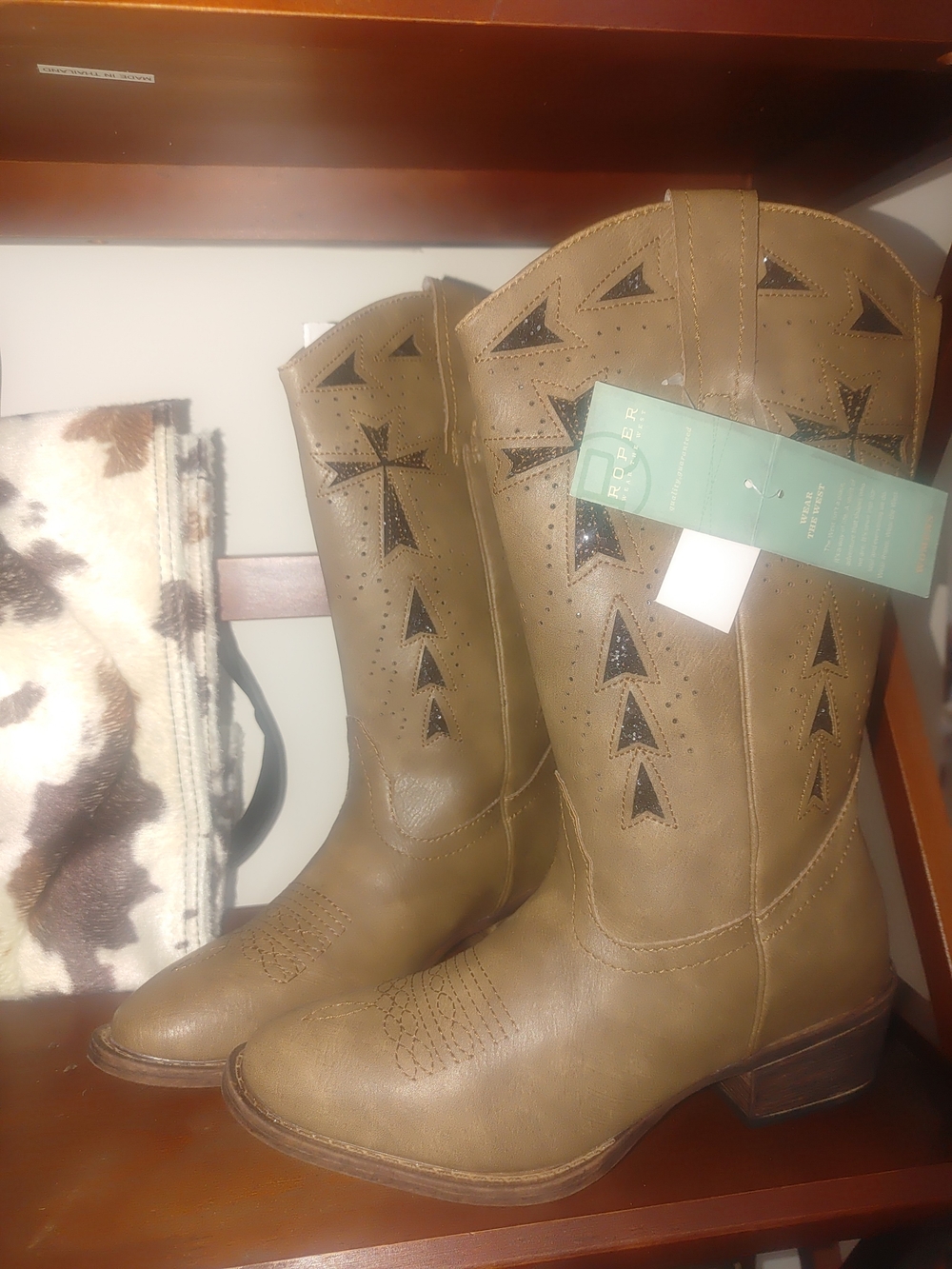 Roper Western Cowgirl Boots with Sparkle Cross Cutout Detail